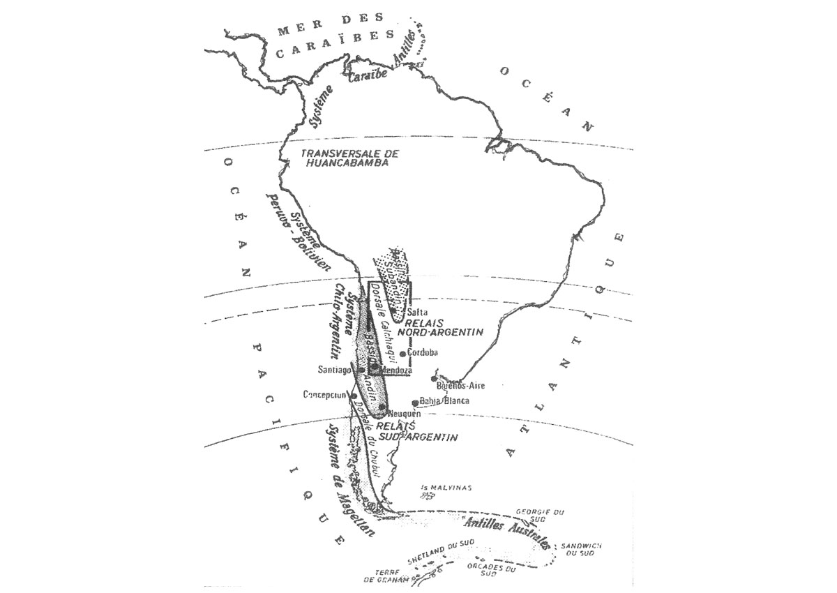 Schéma des bassins sédimentaires hercyniens des Andes méridionales