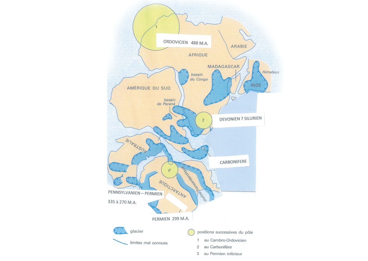 Carte des glaciers gondwaniens du Paléozoïque supérieur